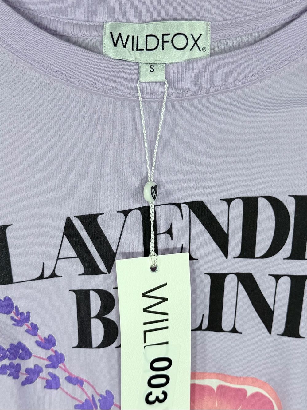 💜 Wildfox Lavender Bellini Graphic Tee Lavender Purple Size Small NWT - Picture 5 of 5